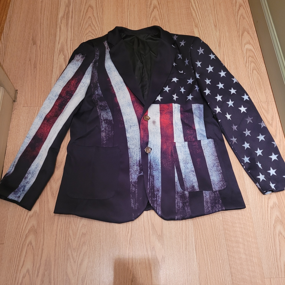 SHEIN Men's Red, White, and Blue Blazer